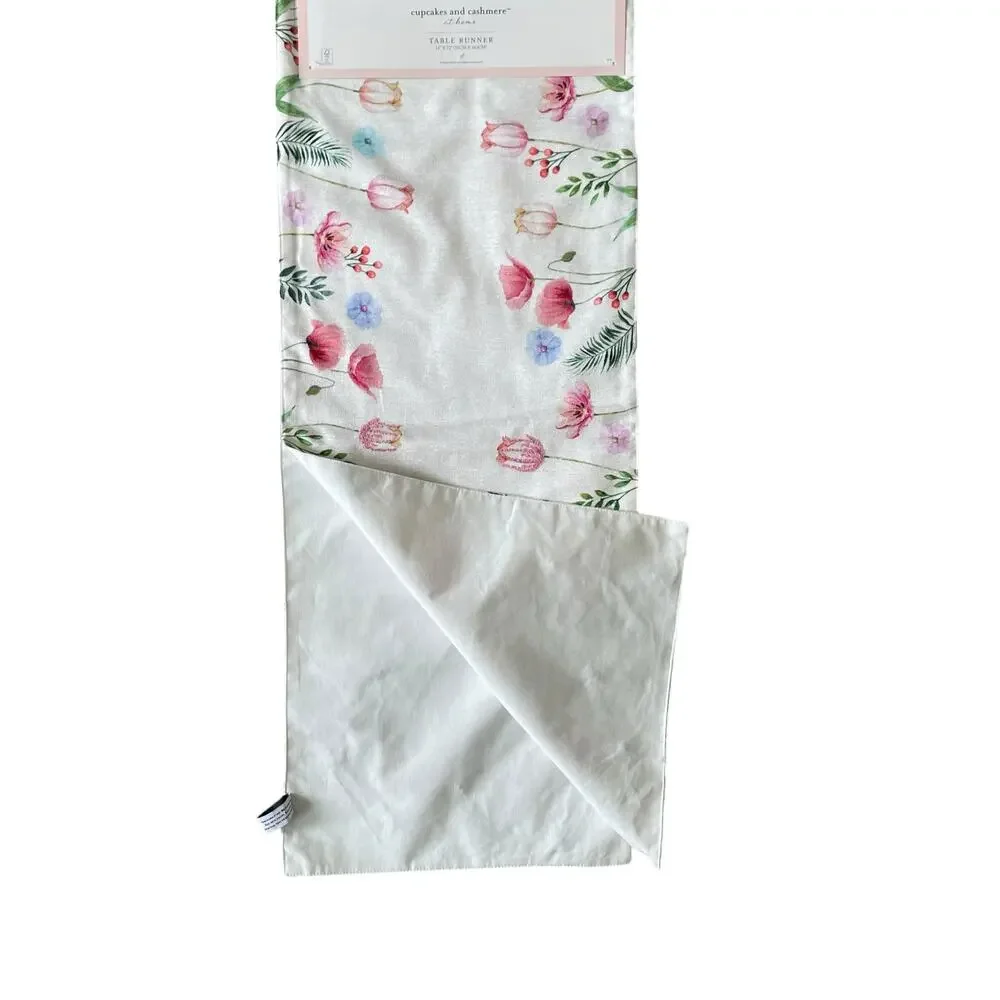 Cupcakes & Cashmere Embroidered Floral Table Runner 14x72 Pop of Color NEW